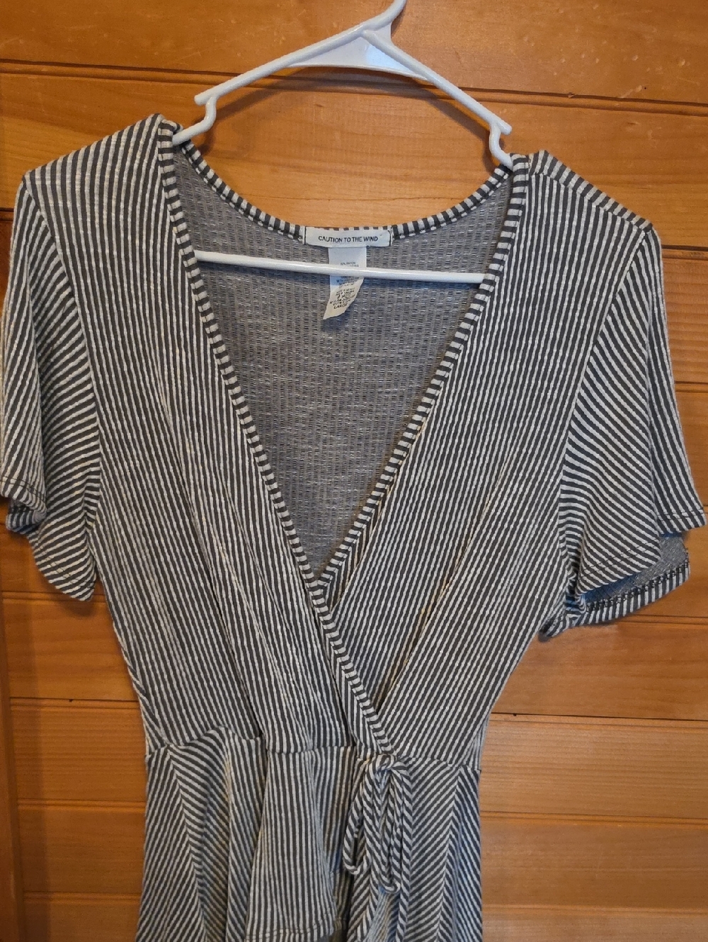 Caution To The Wind Sage & White Striped Wrap Shirt